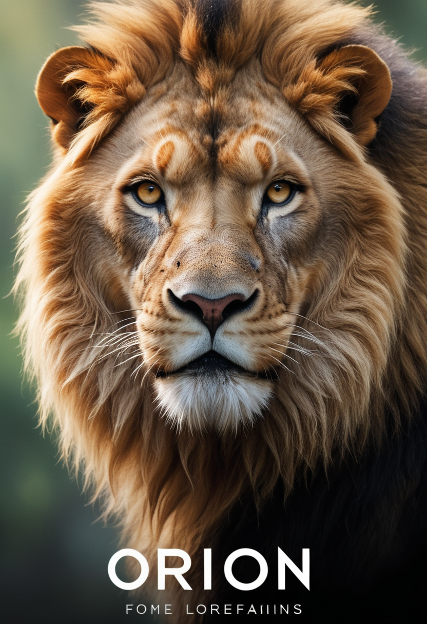 00429-1286570100-a (movie poster with title and text graphics_1.3) (under the title banner text logo _O_R_I_O_N__1.5), a lion, full body, (gaussi.png